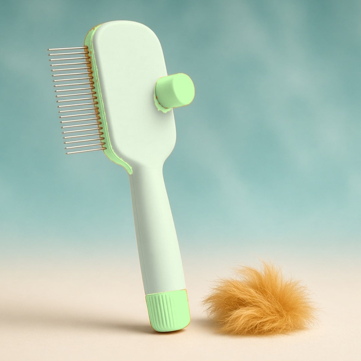 Self-Cleaning One-Button Dog Brush