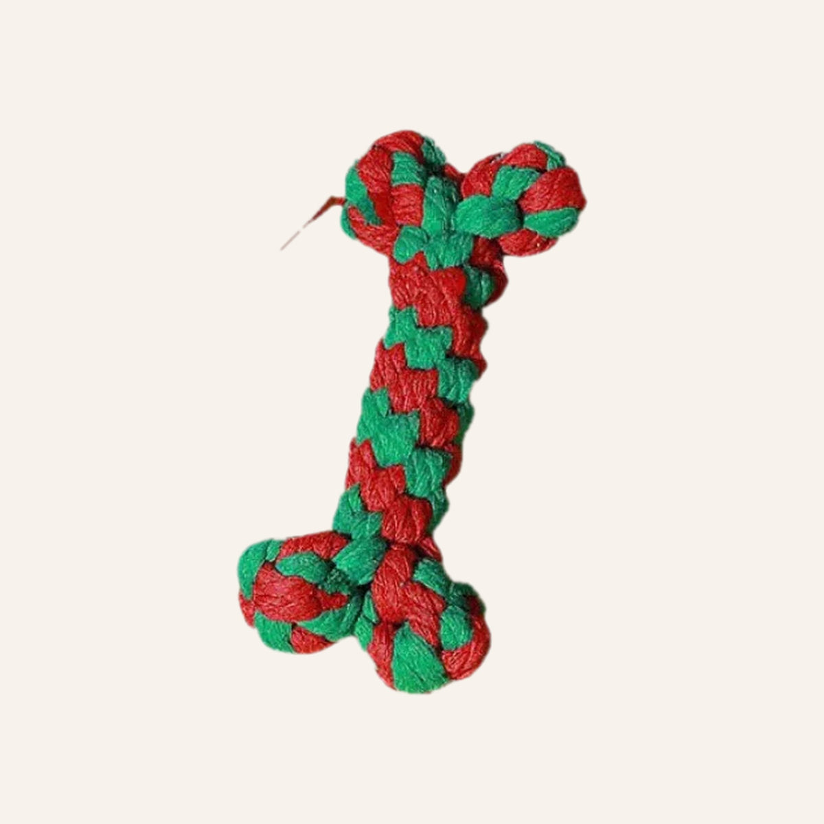 Red and green braided rope bone dog toy