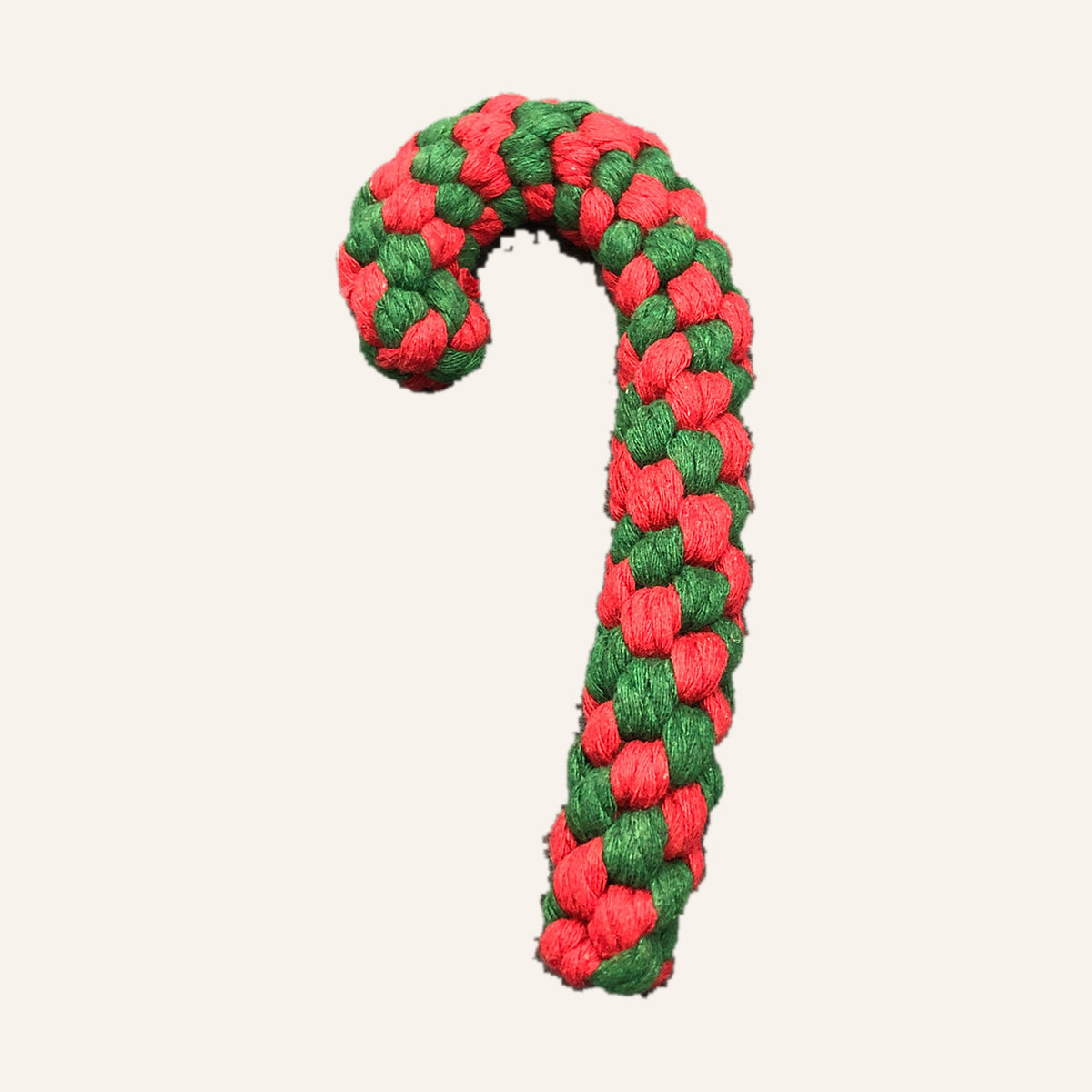 Red and green braided rope candy cane dog toy