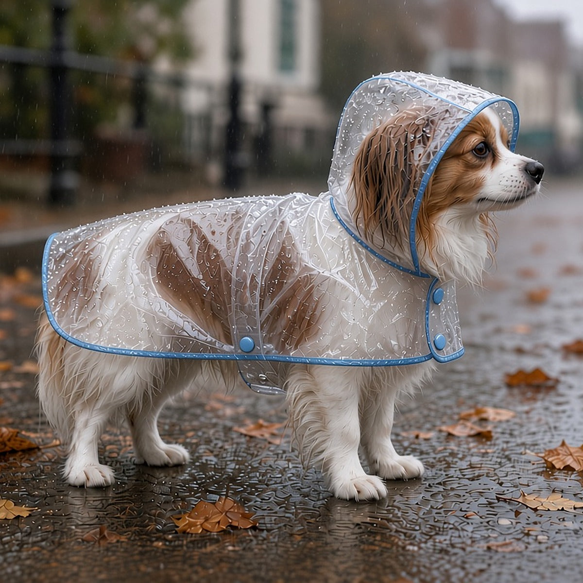 Clear Hooded Dog Raincoat with Coloured Trim