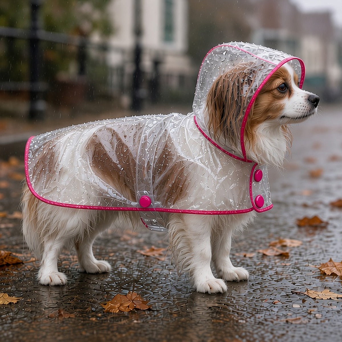 Clear Hooded Dog Raincoat with Coloured Trim