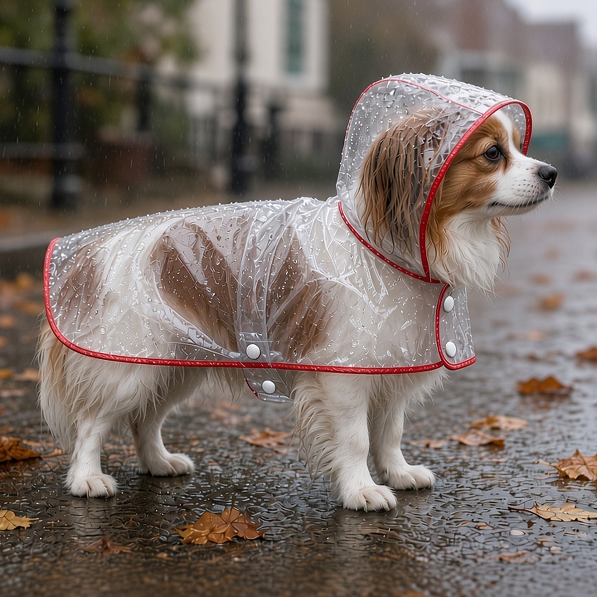 Clear Hooded Dog Raincoat with Coloured Trim
