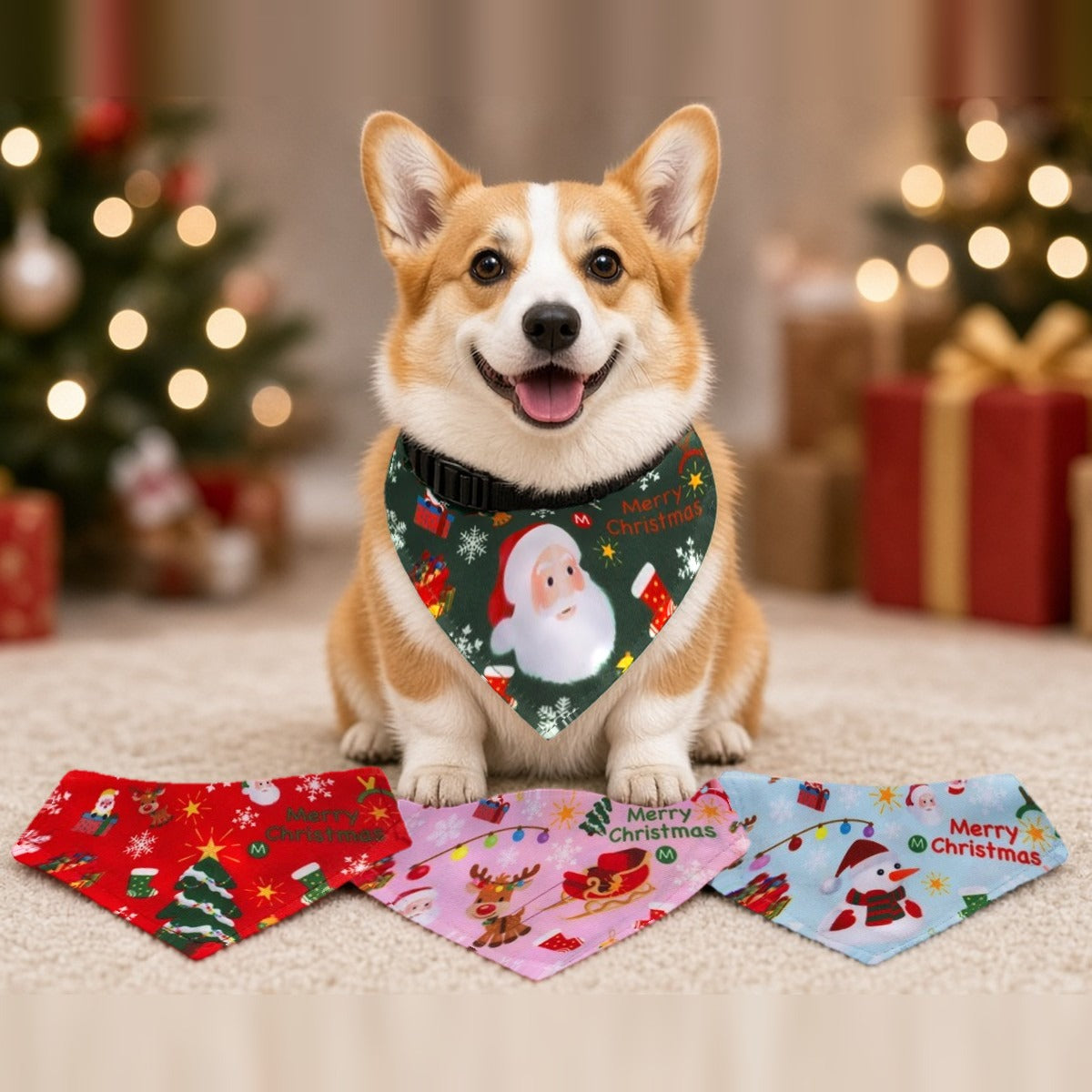 Santa Print Christmas Dog Bandana Collar