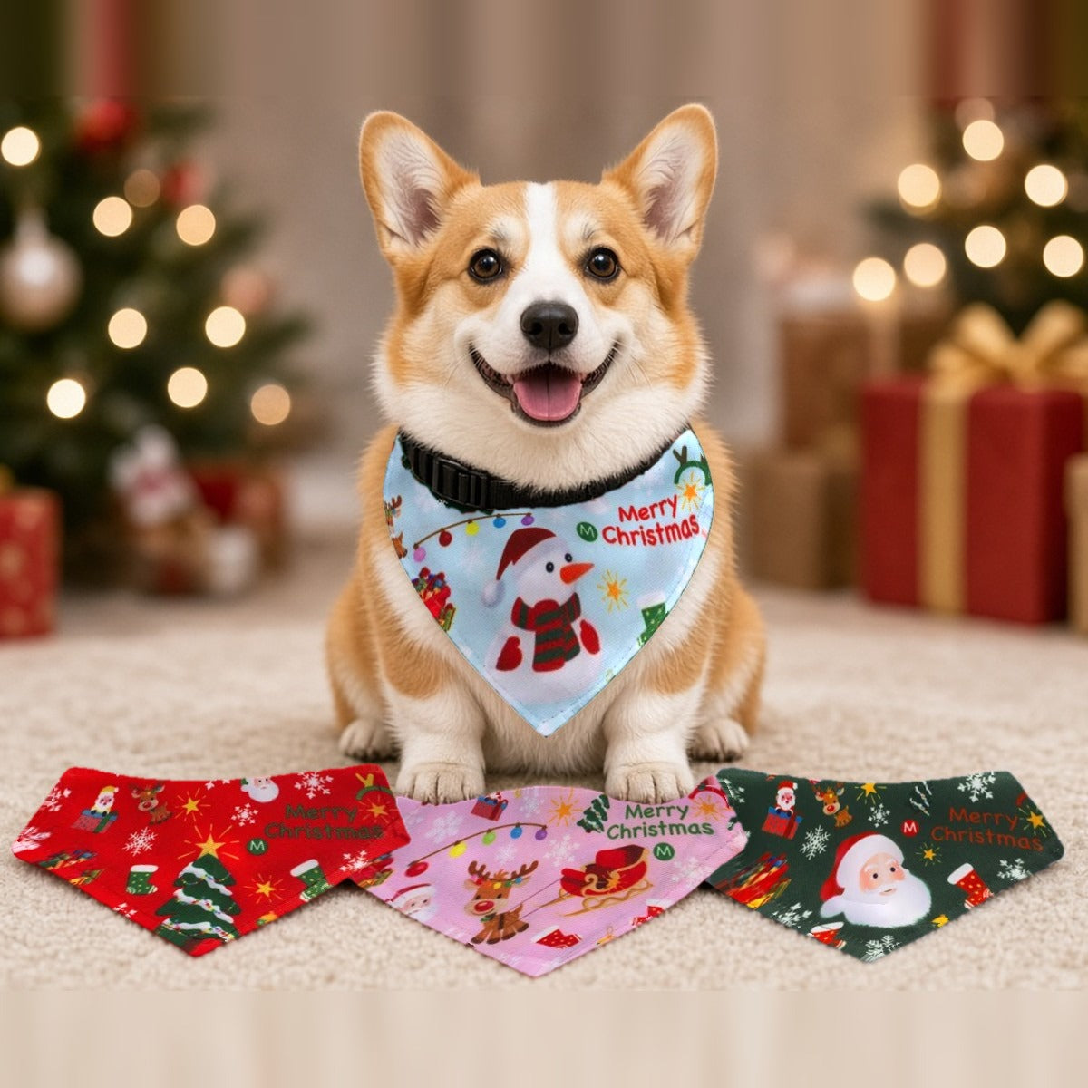Santa Print Christmas Dog Bandana Collar