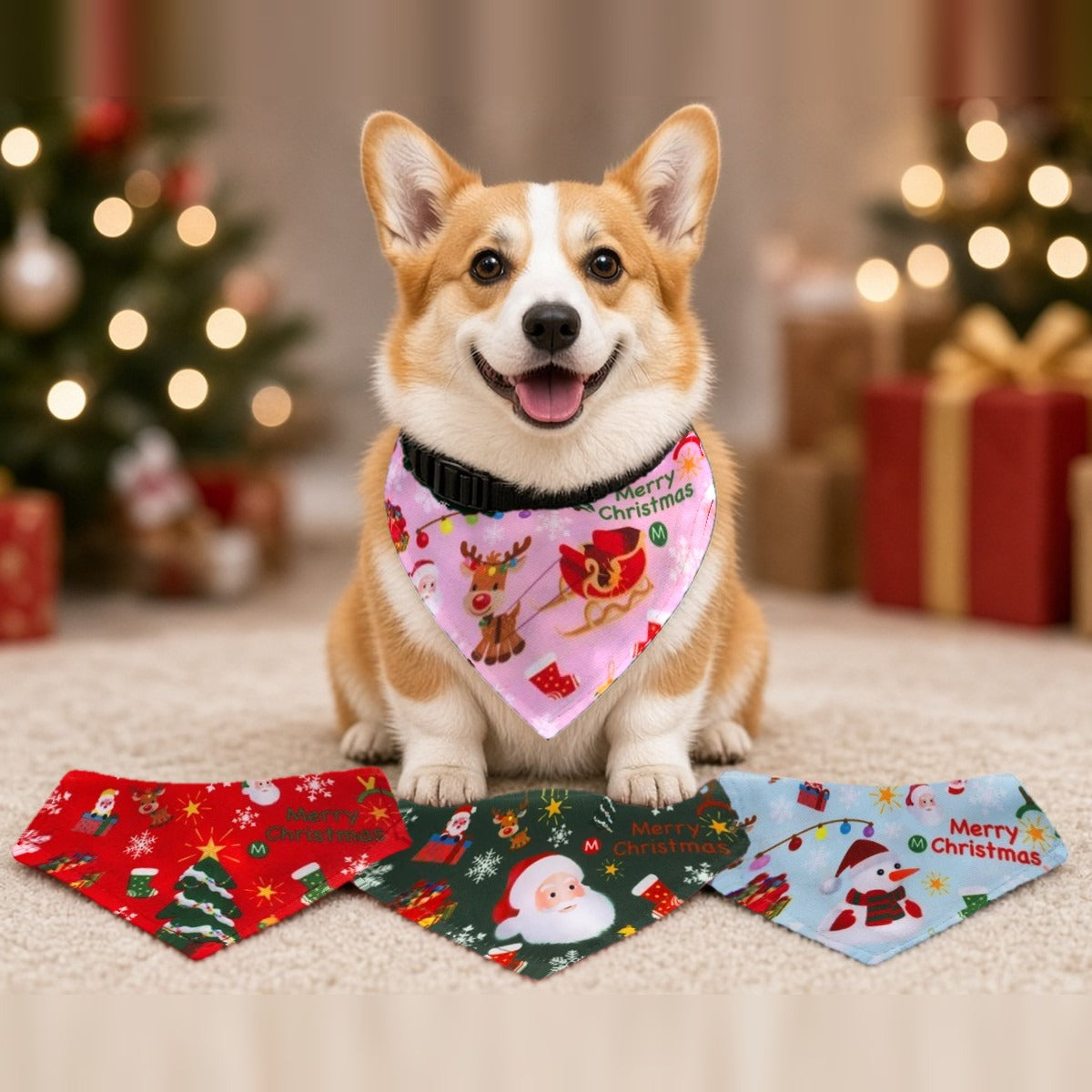 Santa Print Christmas Dog Bandana Collar