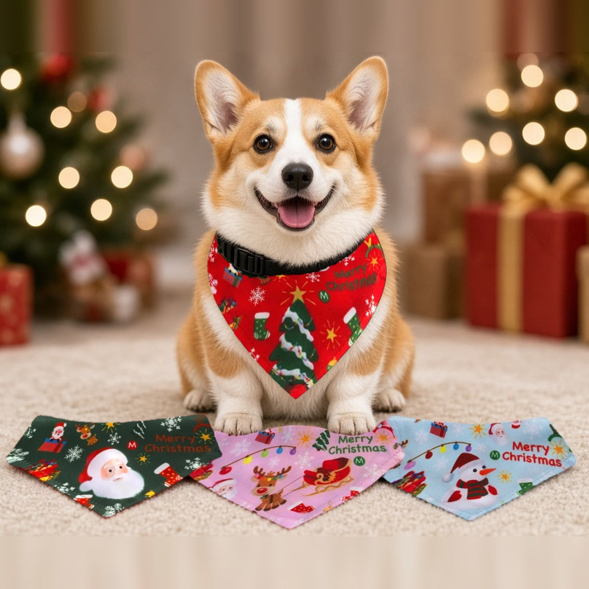 Santa Print Christmas Dog Bandana Collar