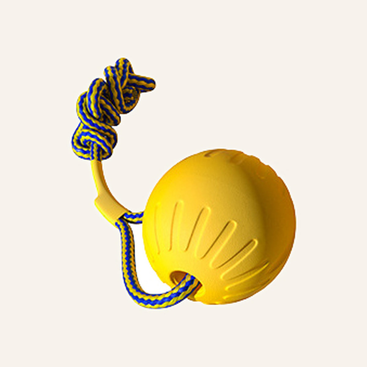Yellow EVA foam ball on a braided rope