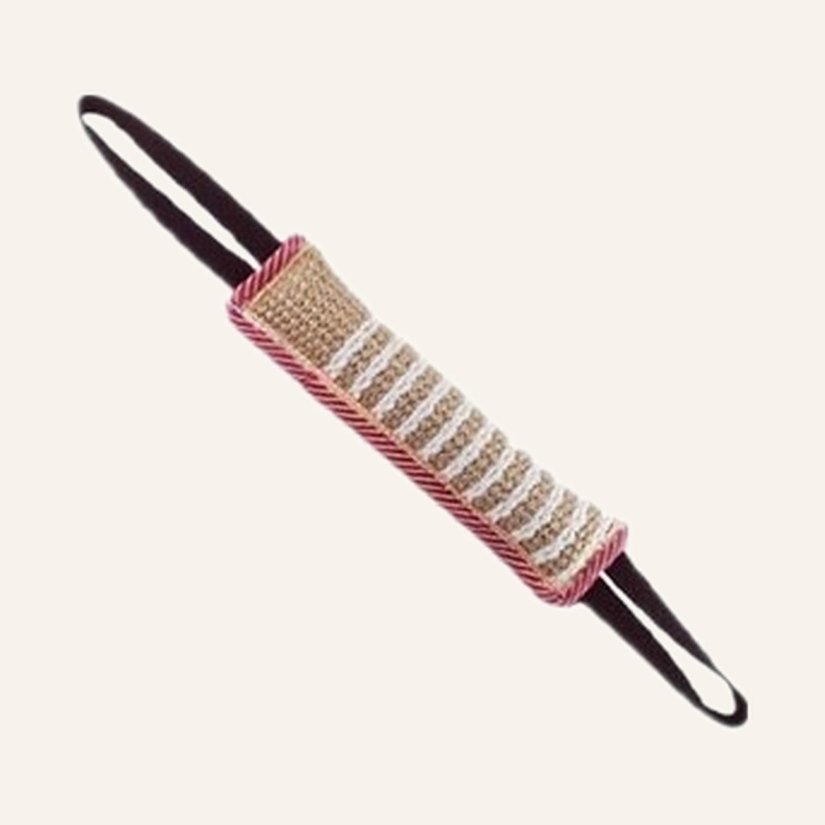 Jute tug toy with red and white handles