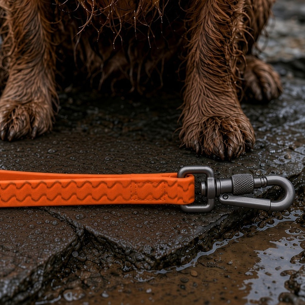 Close-up of the wipe-clean lead's zigzag grip texture and locking clip