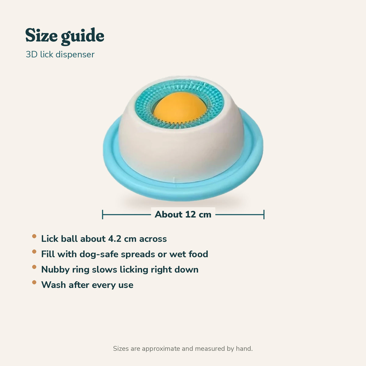 3D Lick Toy Treat Dispenser: size guide