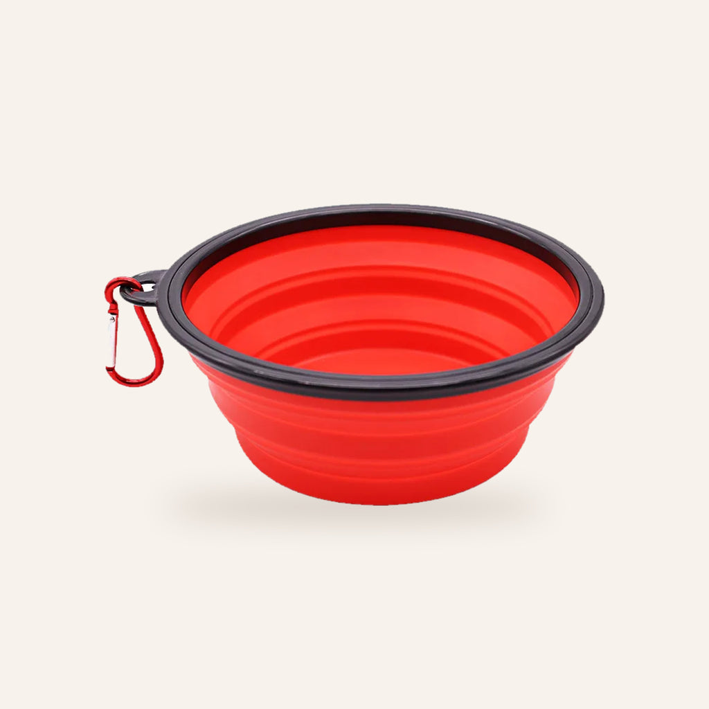 Collapsible Silicone Travel Bowl with Clip: red