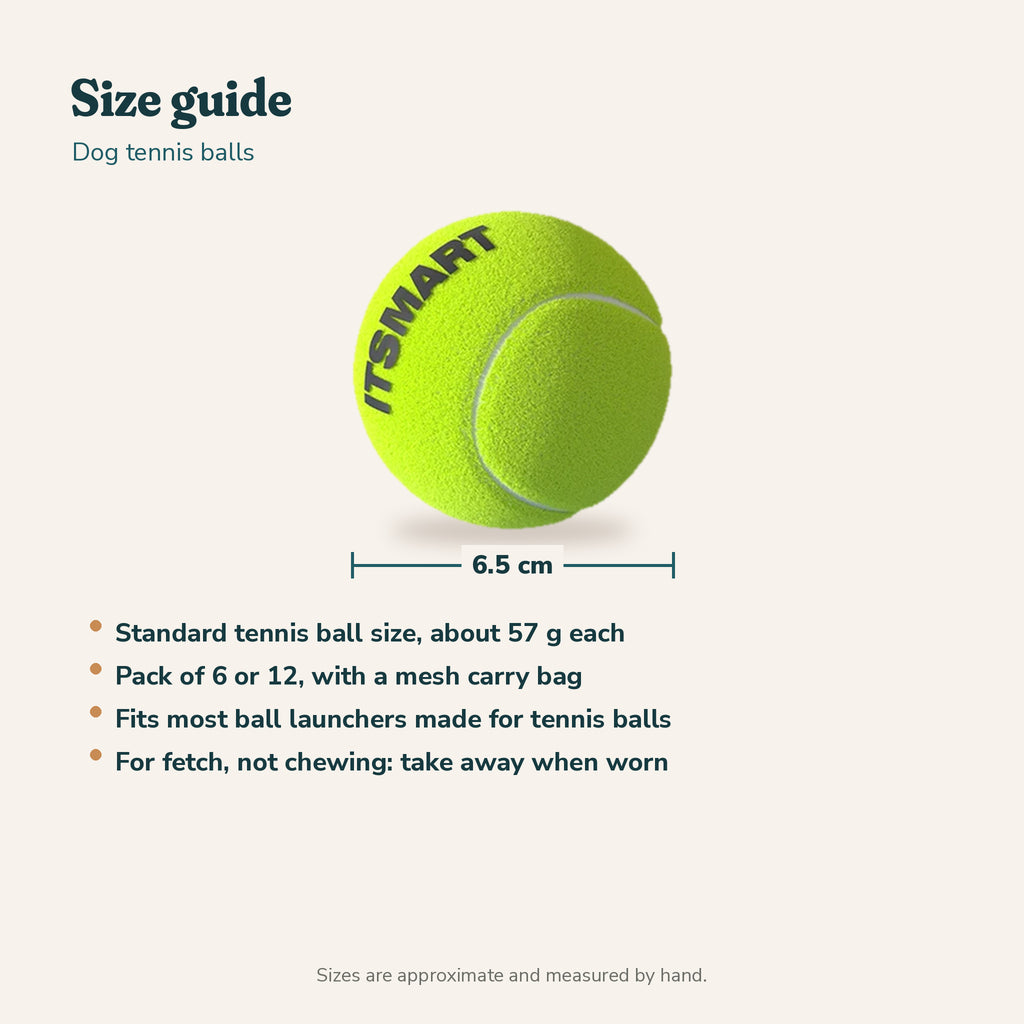Dog Tennis Balls with Mesh Bag: size guide