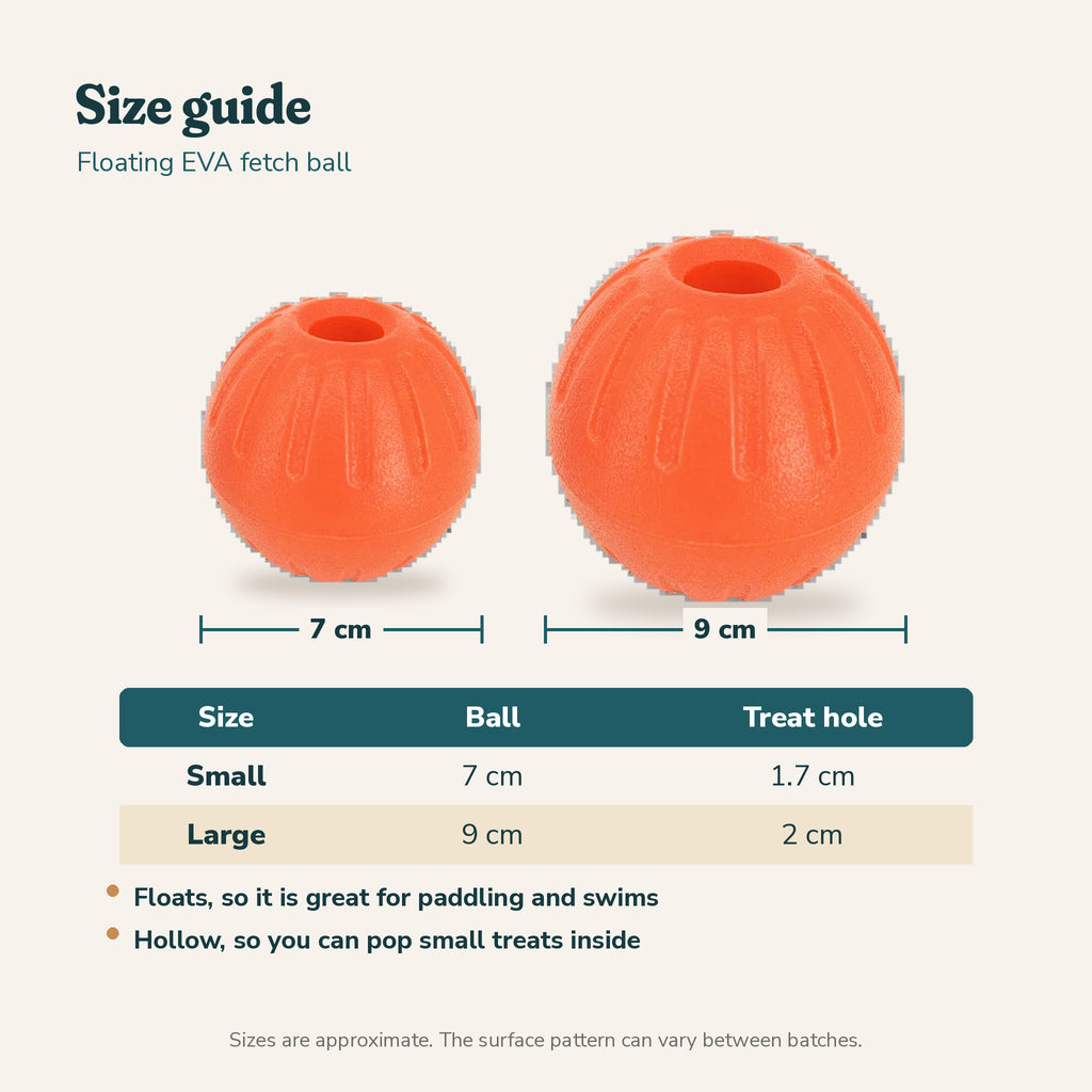 Floating Rubber Fetch Ball: size guide
