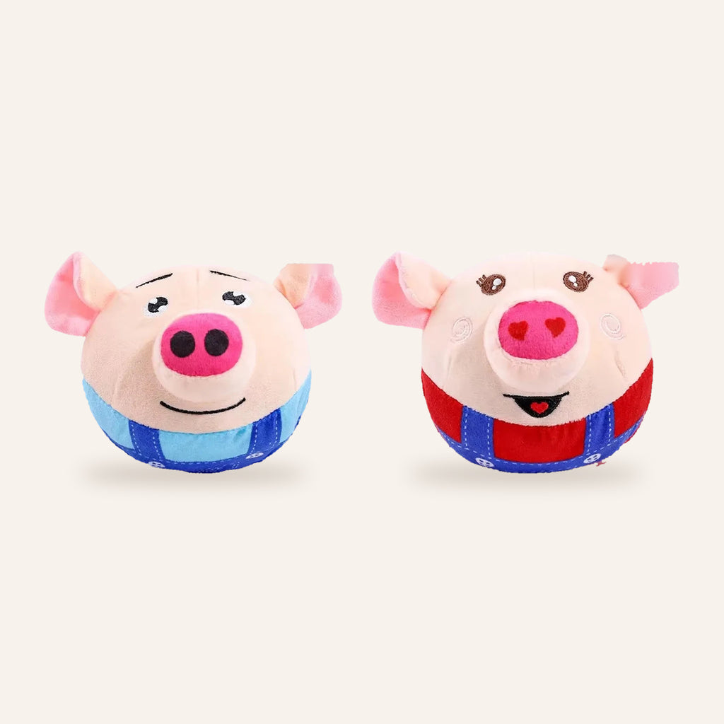Interactive Jumping Plush Ball Toy: blue pig and red pig