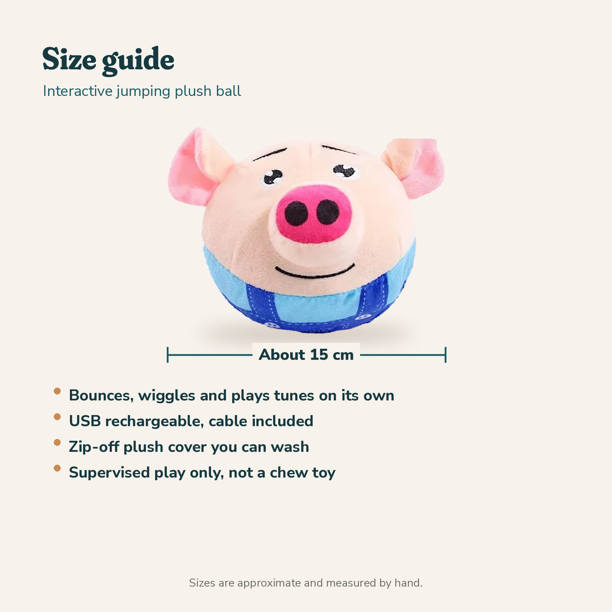 Interactive Jumping Plush Ball Toy: size guide