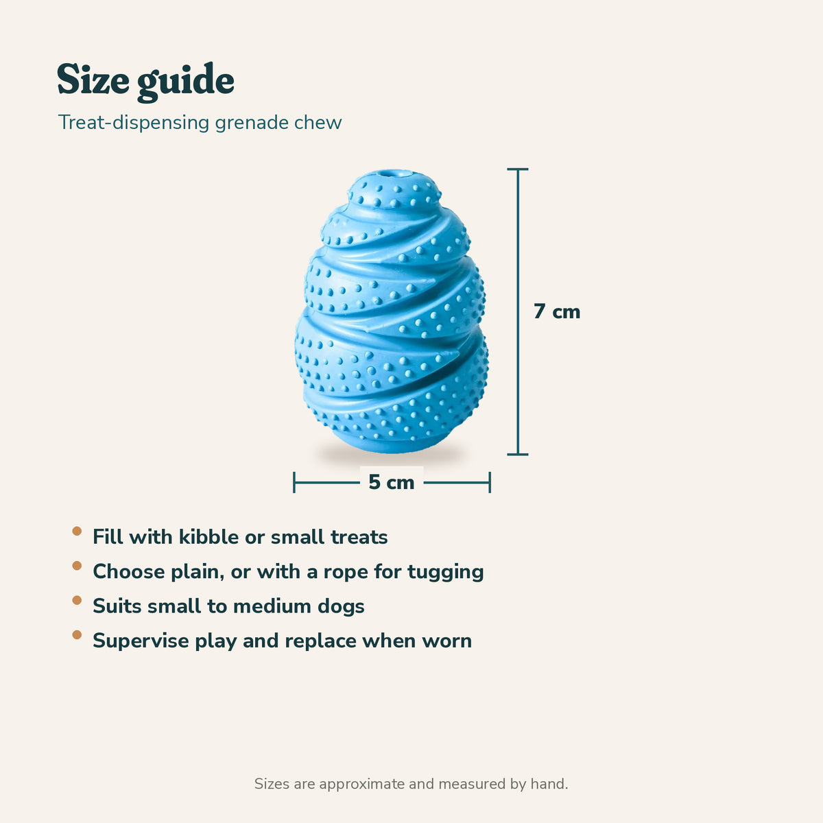 Treat-Dispensing Grenade Chew Toy: size guide
