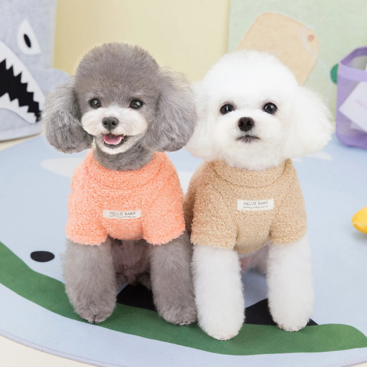Warm Plush Winter Dog Jumper: worn orange and khaki