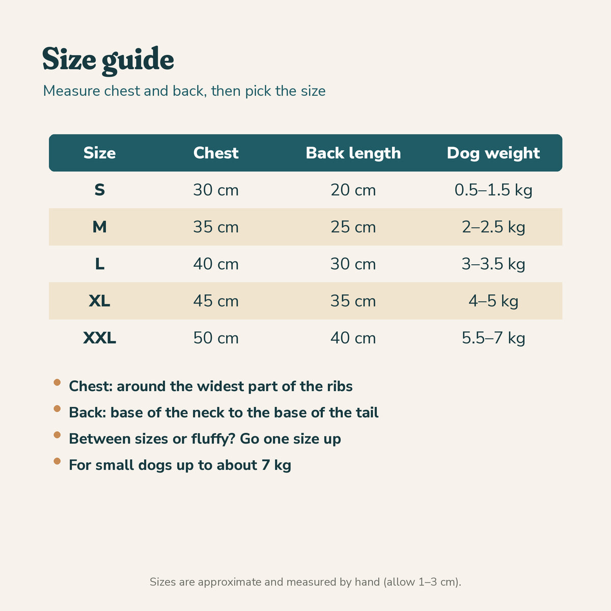 Warm Plush Winter Dog Jumper: size guide