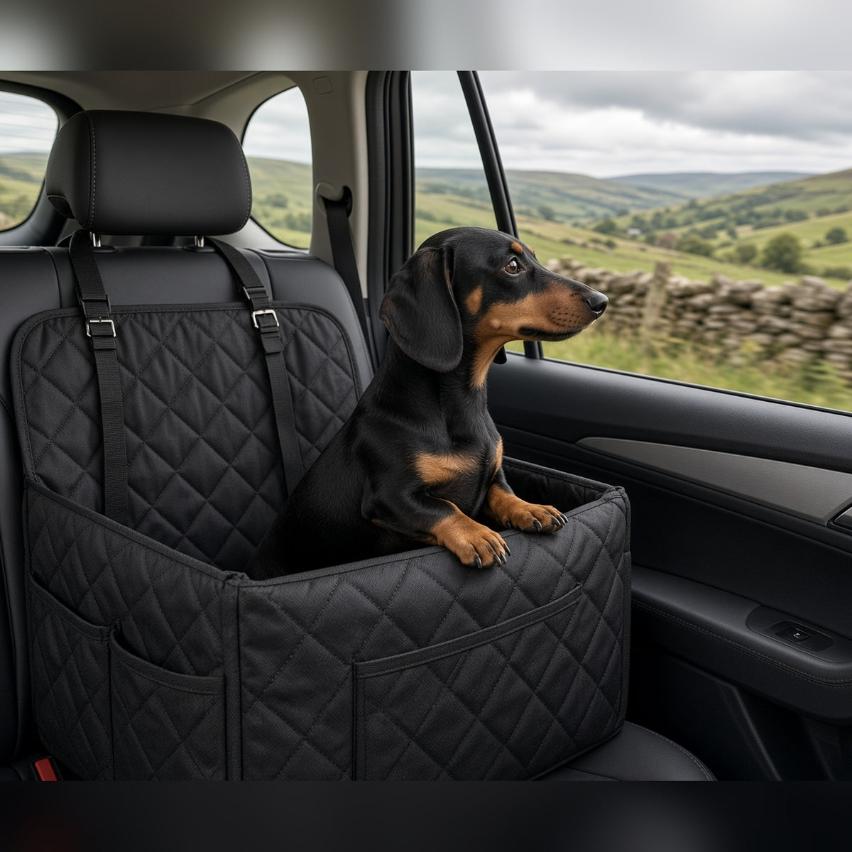 Dog Car Seat with Safety Belt: black back seat