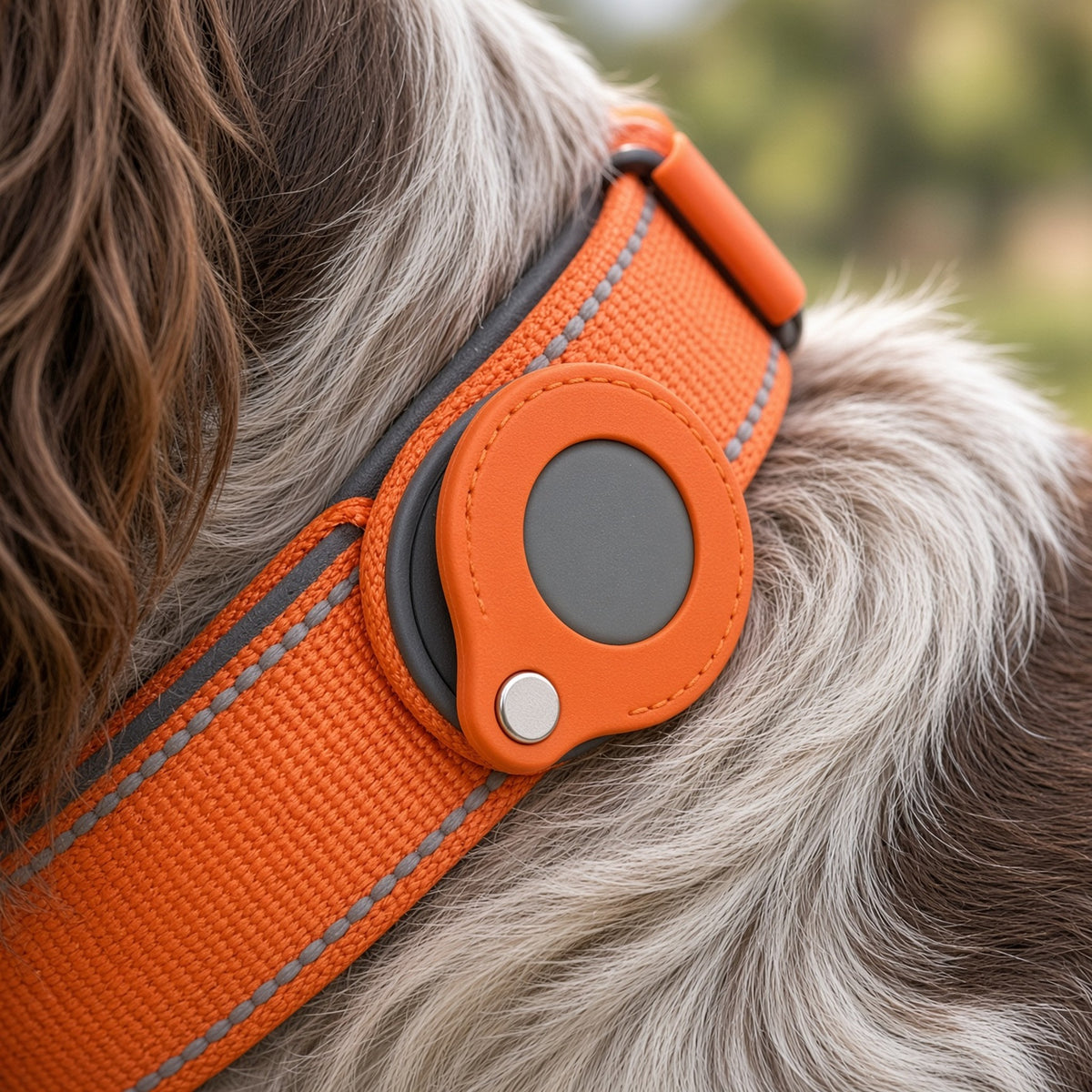 Reflective Dog Collar with Tracker Pocket: close up pocket