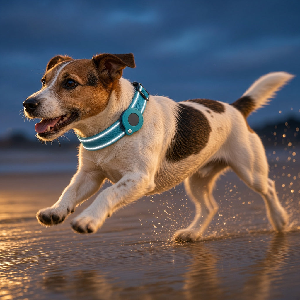 Reflective Dog Collar with Tracker Pocket: night reflective