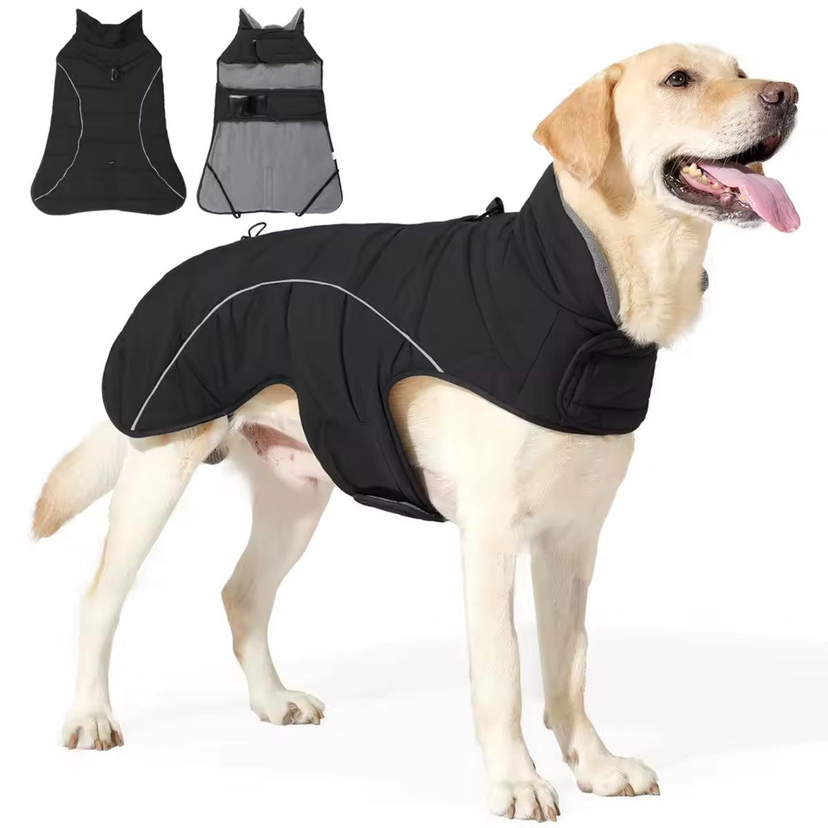 Burgundy Waterproof Turtleneck Dog Coat: black