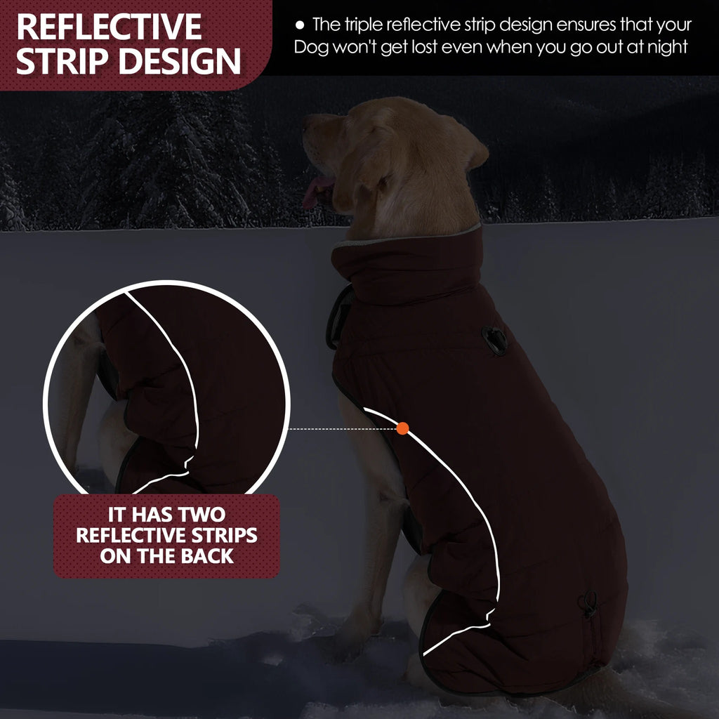 Burgundy Waterproof Turtleneck Dog Coat: reflective