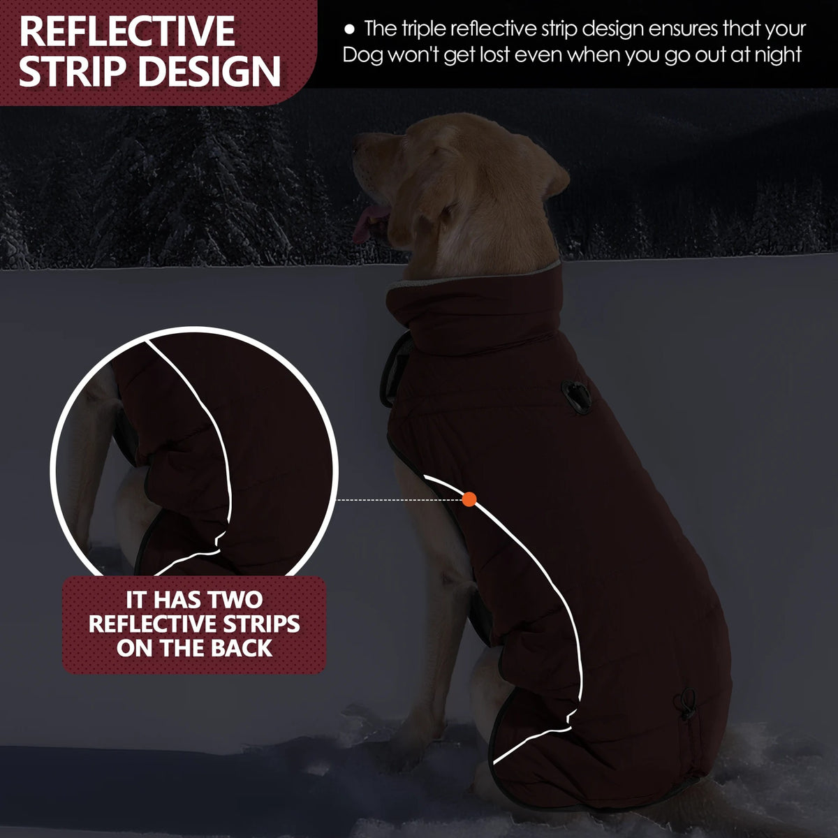 Burgundy Waterproof Turtleneck Dog Coat: reflective