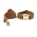 Corduroy Dog Collar & Lead Set with Gold Buckle: brown set