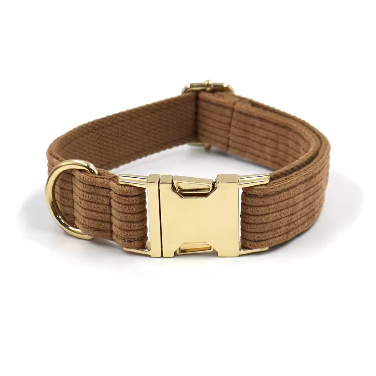 Corduroy Dog Collar & Lead Set with Gold Buckle: gold buckle