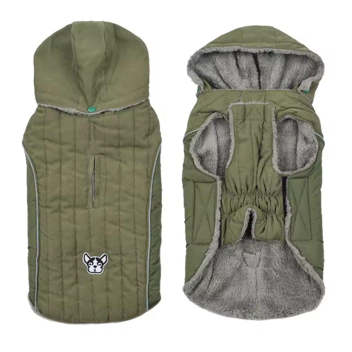 Quilted Dog Coat with Removable Hood: green