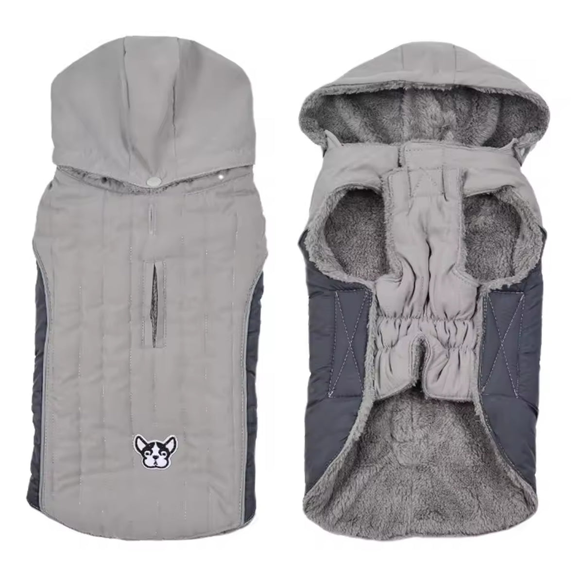 Quilted Dog Coat with Removable Hood: grey