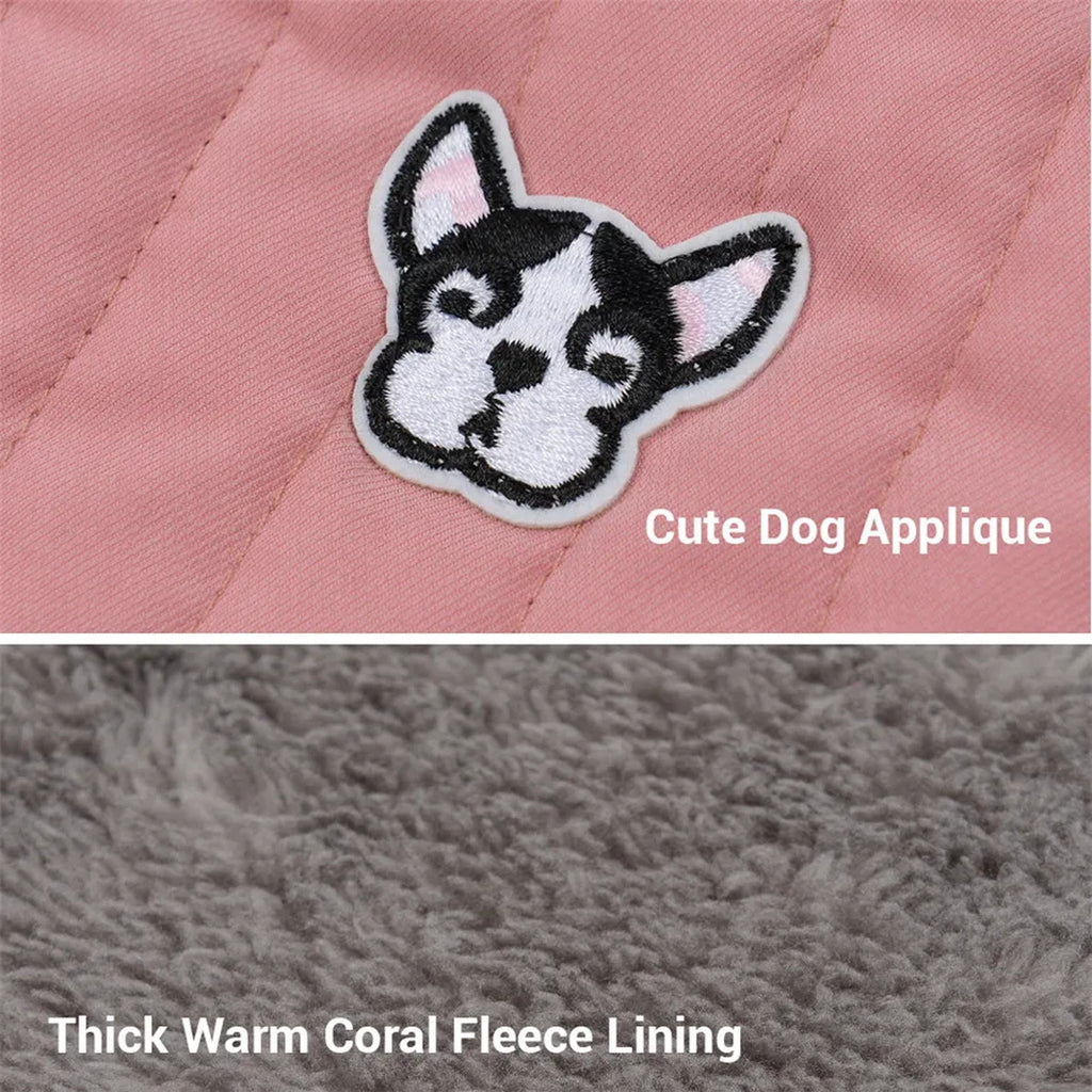 Quilted Dog Coat with Removable Hood: fleece lining