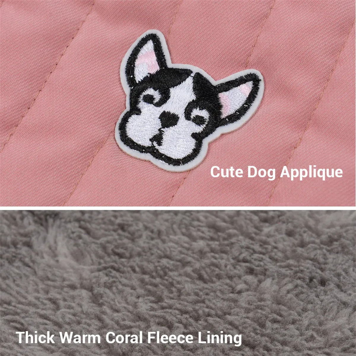 Quilted Dog Coat with Removable Hood: fleece lining
