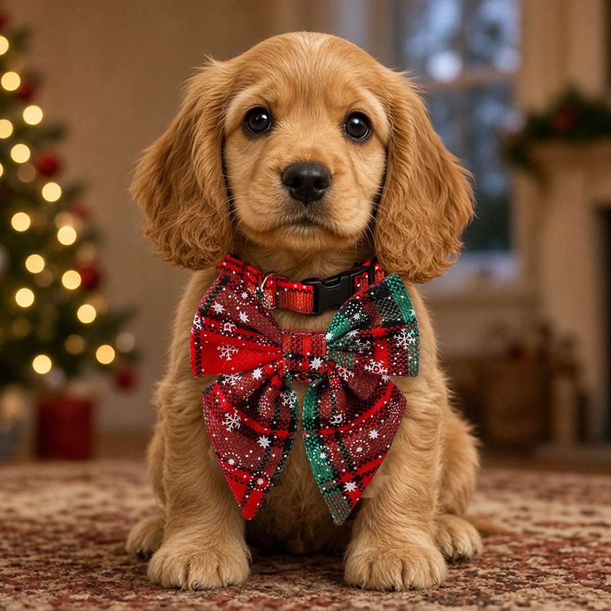 Christmas Snowflake Bow Collar